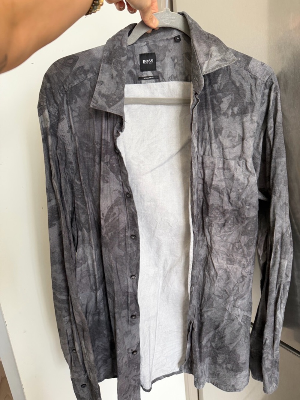 Hugo Boss Gray Camouflage-Pattern Lightweight Shirt Jacket